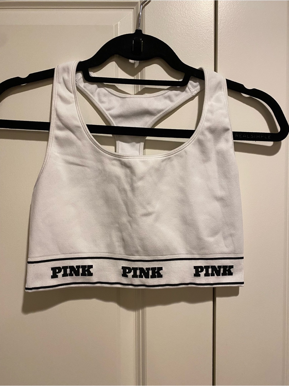 PINK Victoria's Secret White Racerback Crop Sports Bra with Branded Band